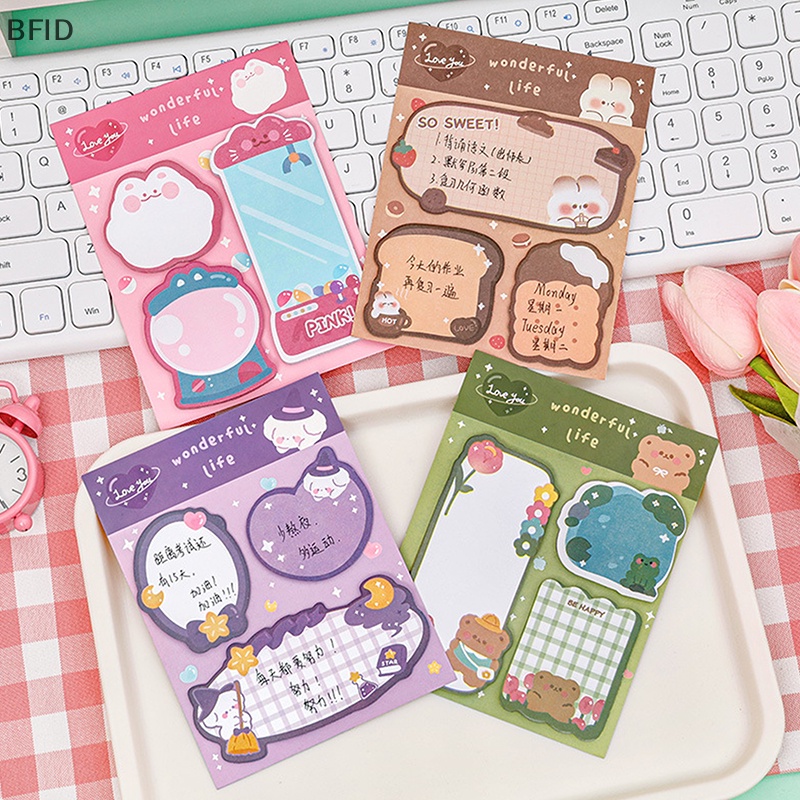 [BFID] Kawaii Kartun Strawberry Rabbit Bear Sticky Notes Memo Pad Lucu Pesan N Waktu Lengket Alat Tulis Kantor Pasokan Jurnal Planner [ID]