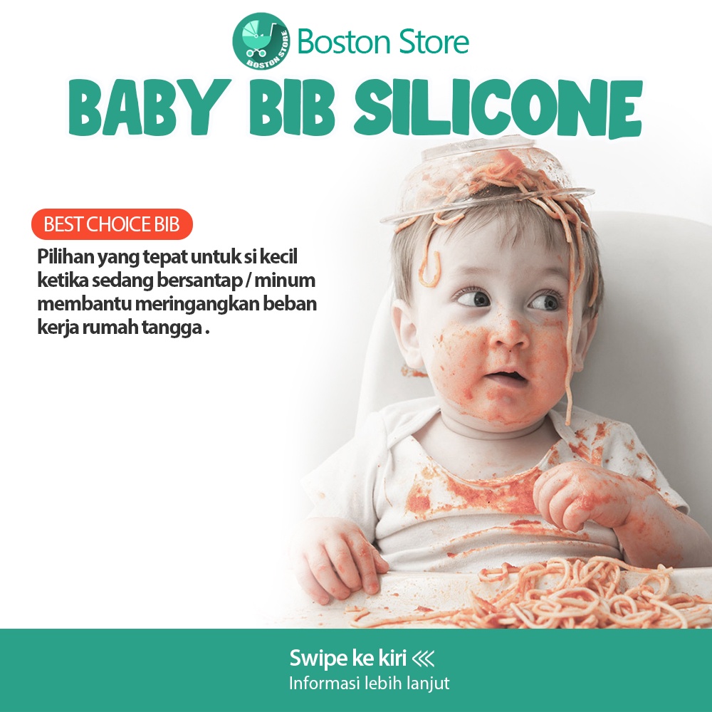 Bostonstore BABY BIB Celemek Makan Bayi Slaber Silikon Anak Bibs Karet Silicon Anti Air