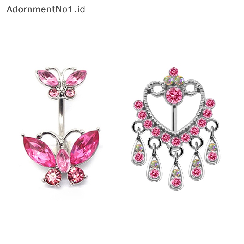 [AdornmentNo1] Stainless Steel Butterfly pusar perut kancing cincin untuk wanita Fashion bentuk hati cincin Pink Kitty tubuh s perhiasan