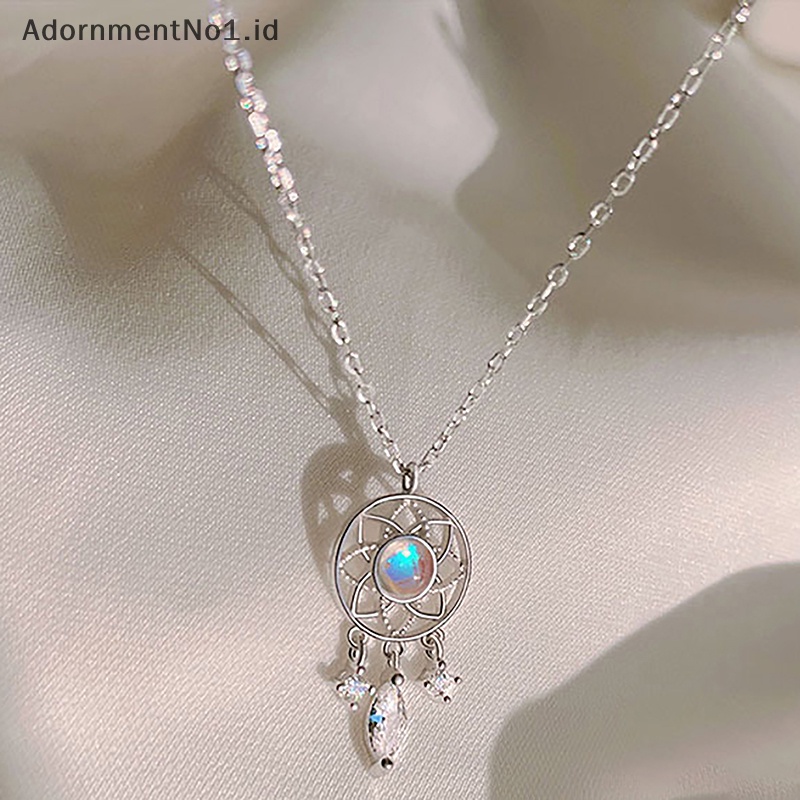 [AdornmentNo1] Exquisite Moonstone penangkap mimpi kalung wanita warna perak liontin kalung rumbai liontin hadiah Anniversary perhiasan