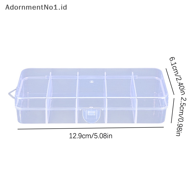 [AdornmentNo1] Kotak perhiasan penyimpanan plastik transparan portabel kompartemen wadah kotak persegi panjang lima Grid untuk manik anting aksesoris