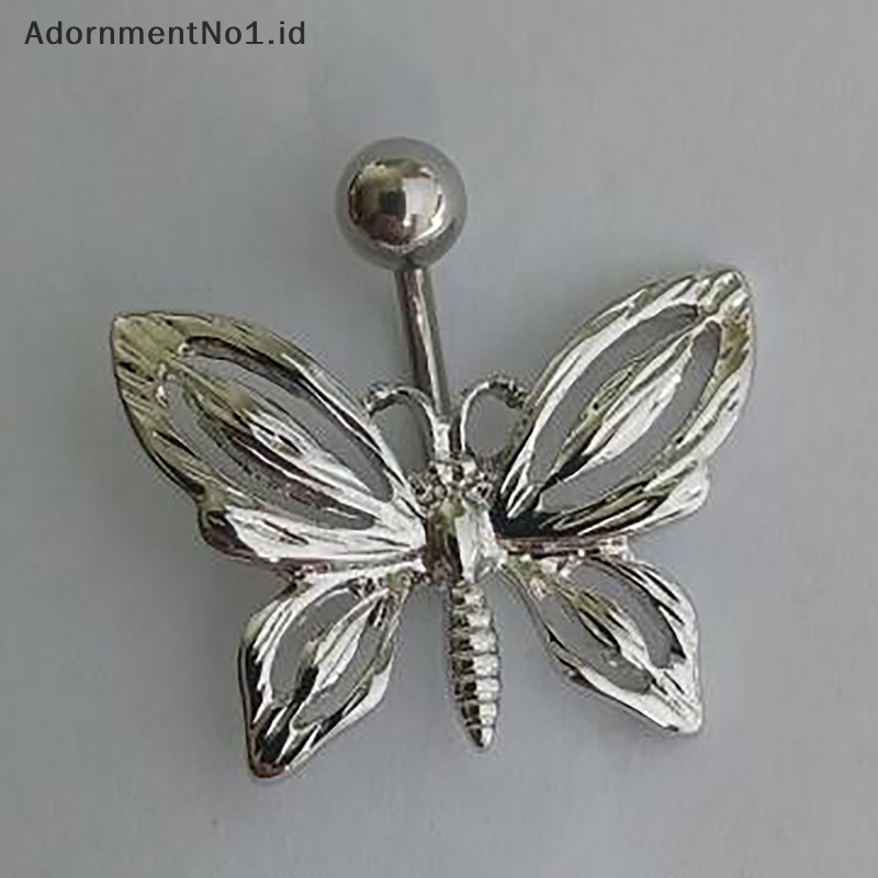 [AdornmentNo1] Warna perak Butterfly Belly Navel Ring Stud cincin kancing perut paduan kristal Bar untuk wanita seksi pusar perhiasan tubuh