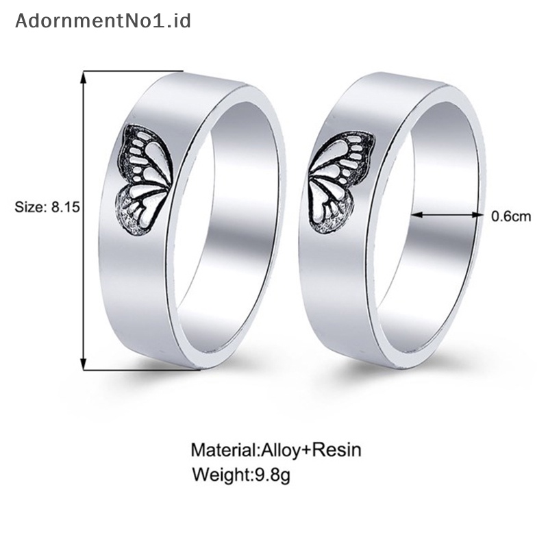 [AdornmentNo1] 2pcs Fashion cincin persahabatan motif kupu Gothic keren cincin susun untuk pasangan kekasih sahabat adik