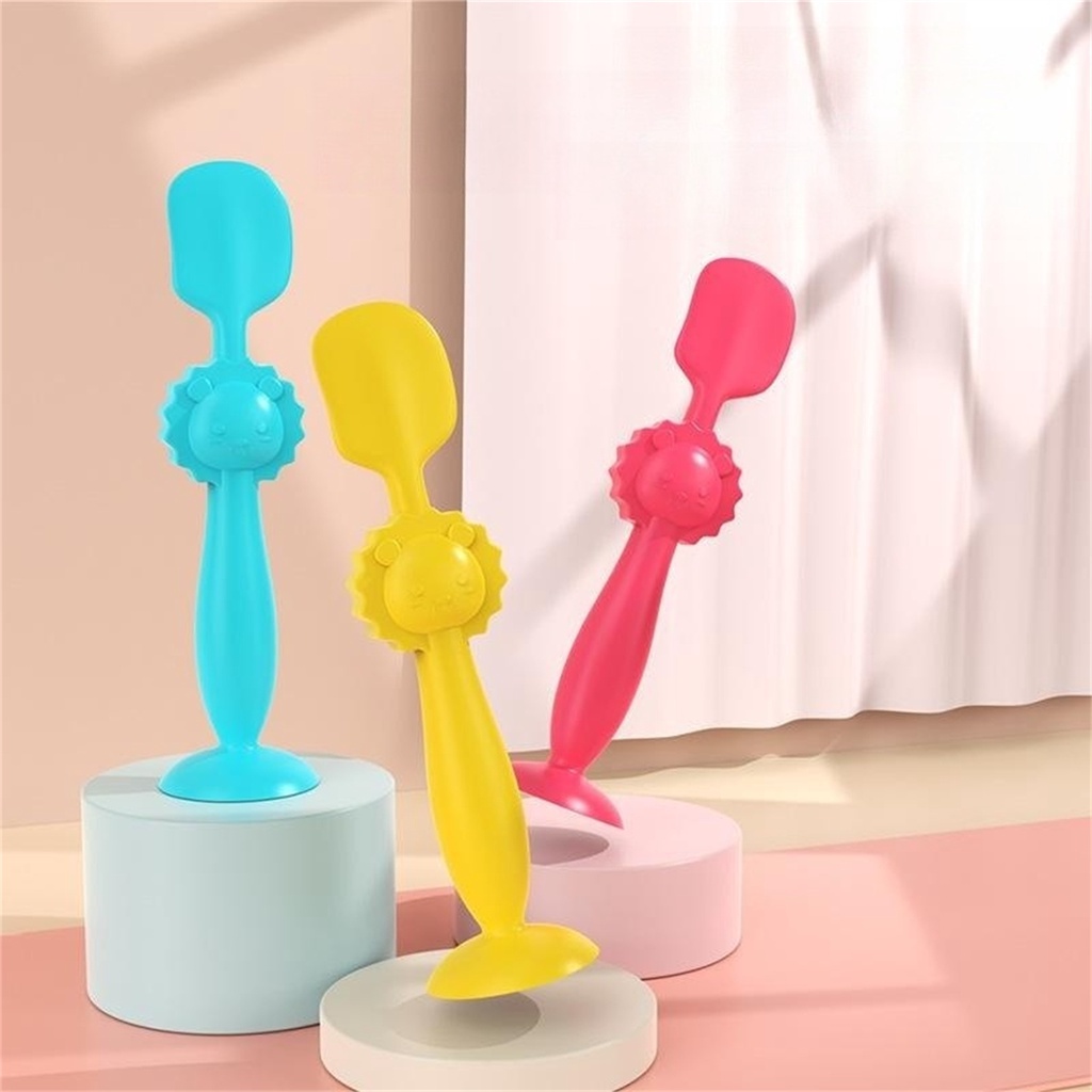 1pc Aplikator Krim Bayi Kreatif Kartun Singa Scraper Silikon Dengan Alas Suction Cup/Sendok Spatula Kosmetik Keselamatan Dan Kesehatan Portabel