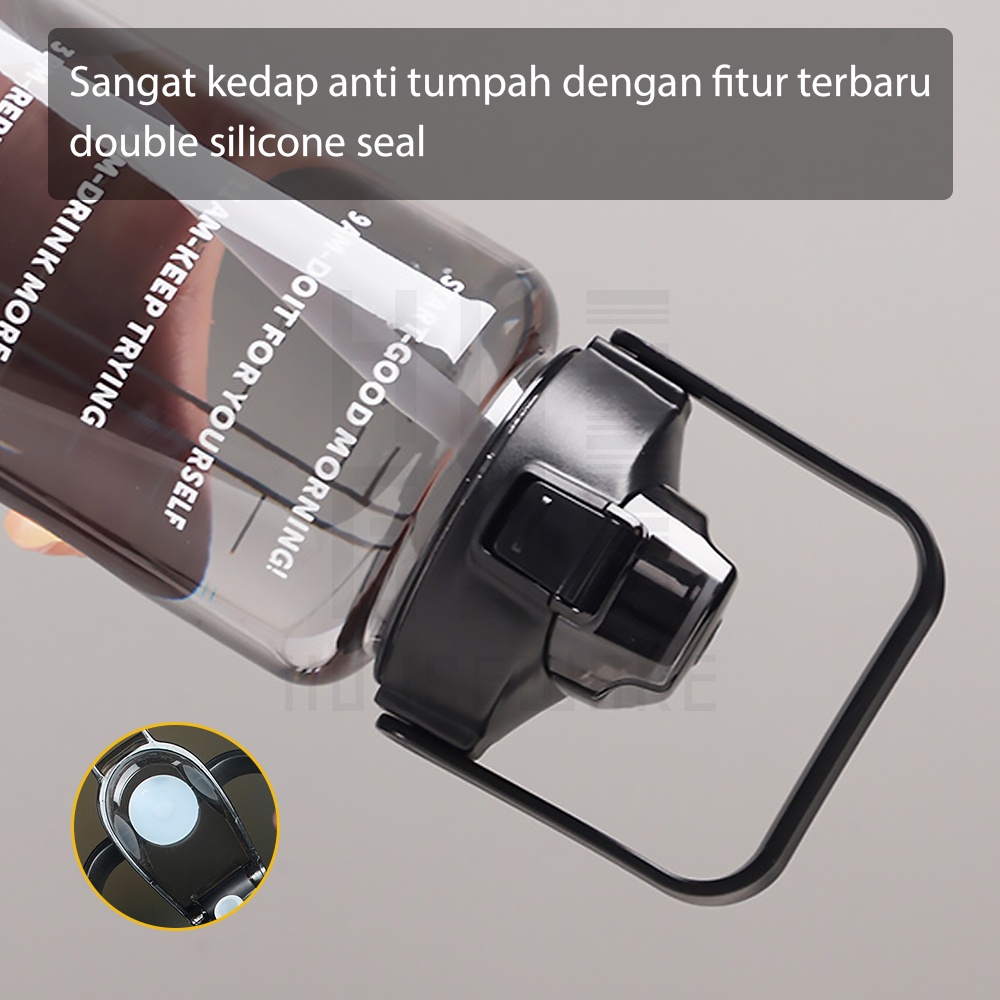 HUGO Botol Minum Motivasi Set 2 in 1 Botol Air 2 Liter + 1 Liter Botol Anak Sekolah Premium BPA FREE