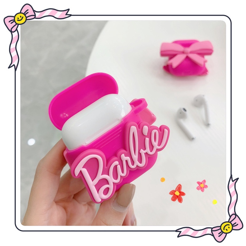 Cartoon Cute Barbie Bow Headset Protective Case Compatible for Apple Airpods 1 2 3 Pro 2 Soft Shell with Keychain