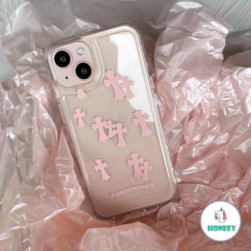 Casing Ponsel Cross Pink Transparan Kompatibel Untuk iPhone14 13 12 11 Pro Max XR XS X7 8 Plus Silikon Lembut TPU Ponsel Penutup Belakang