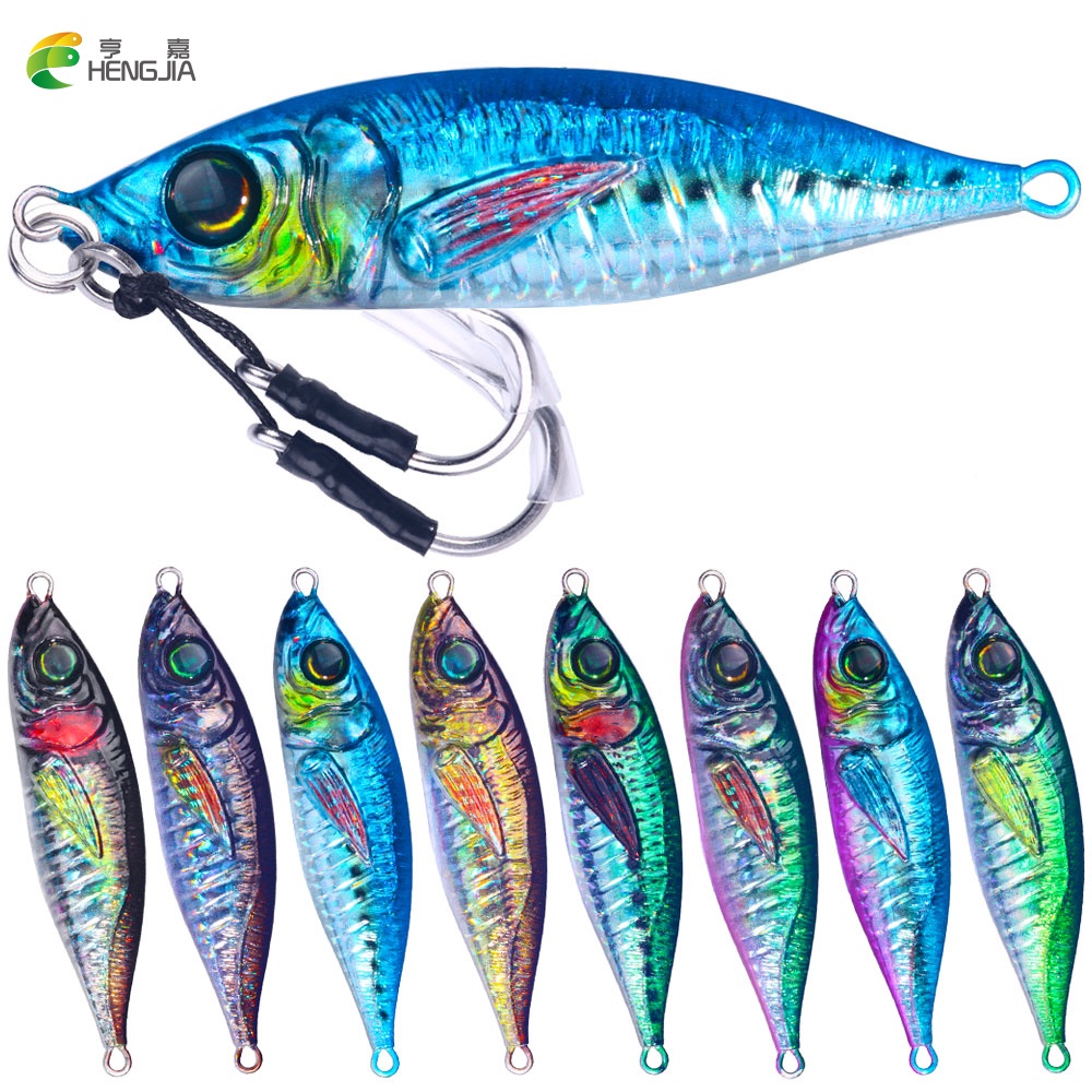 Hengjia Baru 1PCS SLOW Falling Jig Lure 3D Print Fishing Artificial Angler 7g-206g Metal Vertical Hard Bait Tenggelam Jigging Long Casting Fishing Bait Dengan assist hook