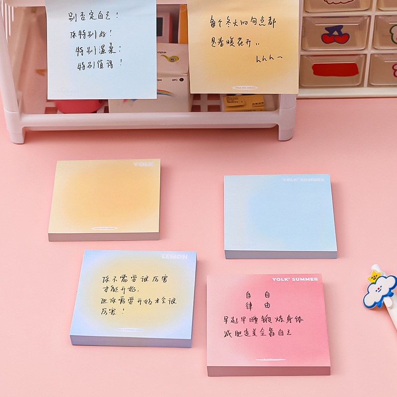 50lembar Gaya Korea Gradasi Warna Solid Proyek Memo Siswa Pesan Sticky Note