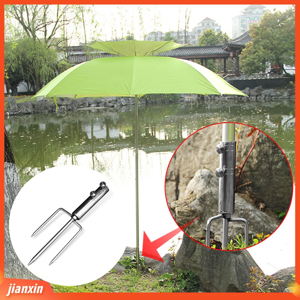 (In Stock) Parasol Rumput Spike Multifungsi Portable Menebal Warna Silver Parasol Stand Support Split Ground Spike Outdoor Metal Fishing Rod Stand Aksesoris Pancing