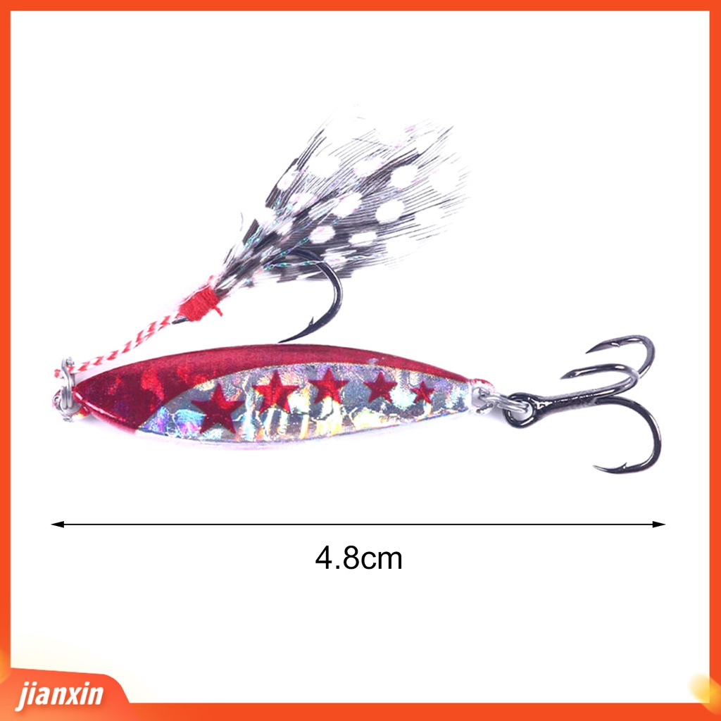 (In Stock) 5Pcs /Set 4.8cm 14g Padat Umpan Pancing Treble Hook Dengan Bulu Metal Jig Fishing Lure Troli Umpan Keras Untuk Outdoor
