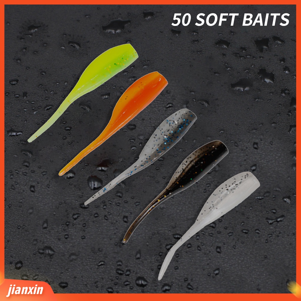 (In Stock) 50Pcs /Box Umpan Pancing Plastik Ekor Jarum Tahan Aus Yang Hidup Soft Lure Untuk Angling