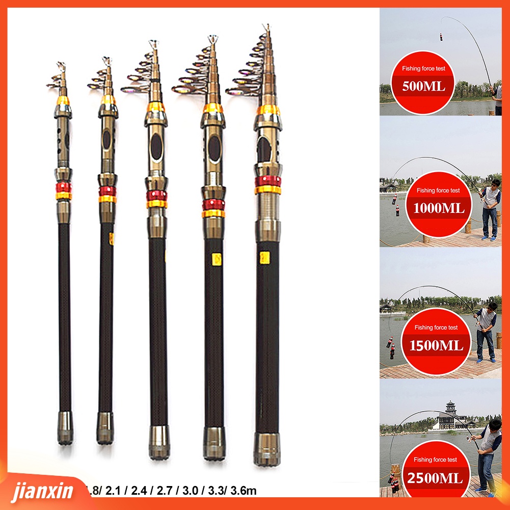 (In Stock) 1.8 /2.1 /2.4 /2.7 /3.0 /3.3 /3.6m Carbon Fiber Telescopic Sea Fishing Rod Pole Tackle