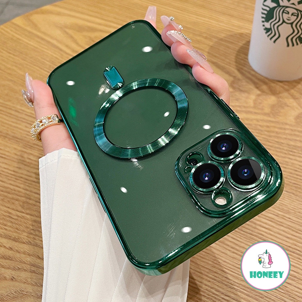 IPHONE Fashion Transparan Magnetik Wireless Charging Magsafe Case Kompatibel Untuk Iphone14 13 12 11 Pro Max Plating Lembut Silicone Cover