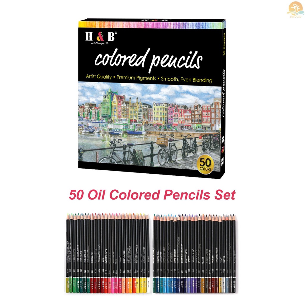 In Stock H&amp;B Pensil Warna Minyak Set 50warna Sketsa Pensil Warna Pra Diasah Perlengkapan Seni Untuk Pelajar Dewasa Artis Gambar Sketsa Buku Mewarnai Dekorasi DIY Proyek P