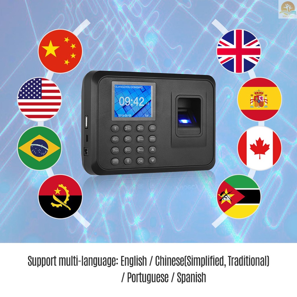 In Stock Mesin Absensi Password Sidik Jari Biometrik Multi Bahasa Dengan Layar LCD 2.4 Inci Waktu Manajemen Karyawan Jam Cek-in Recorder Support U Disk Untuk Mengunduh Da