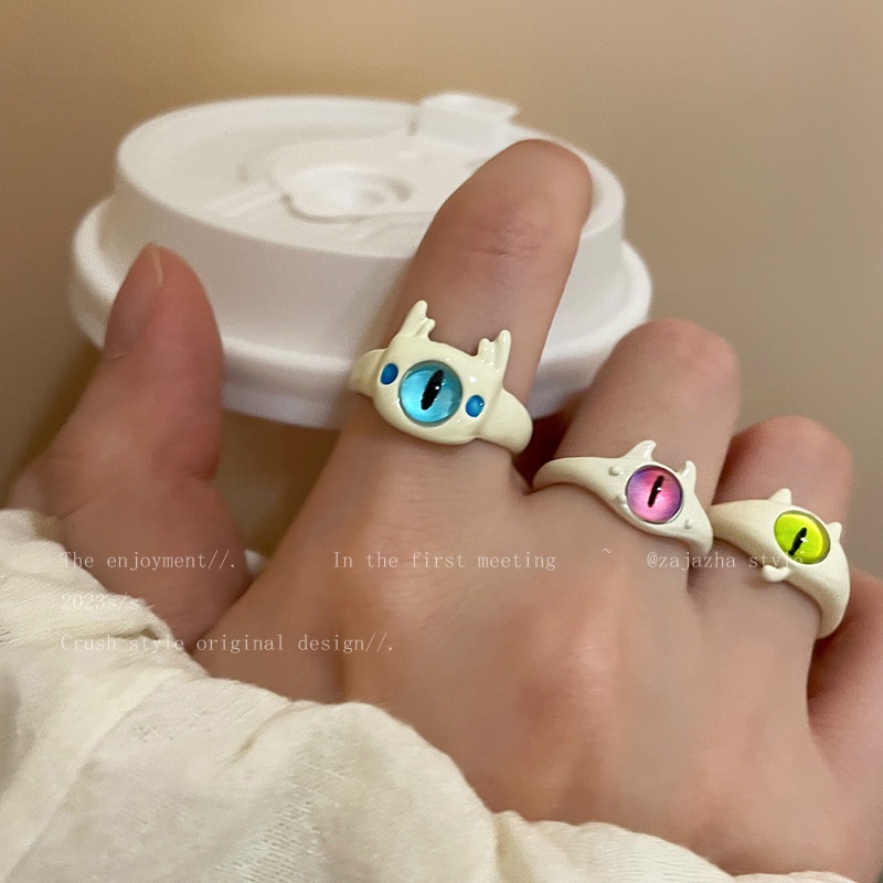 Cincin Kucing Monster Mata Besar Bahan Alloy Fashion Untuk Wanita