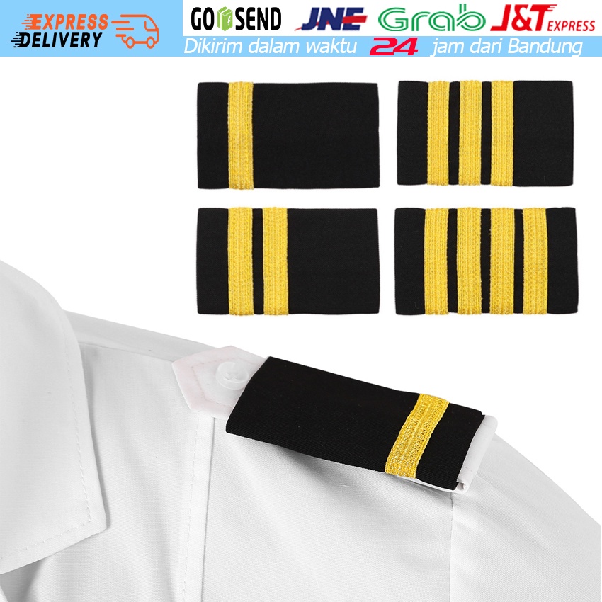Epaulette Pilot 4 Bar Gold / Pangkat Pilot Maskapai / Cocok untuk Garuda Citilink Lion Air / Aksesor