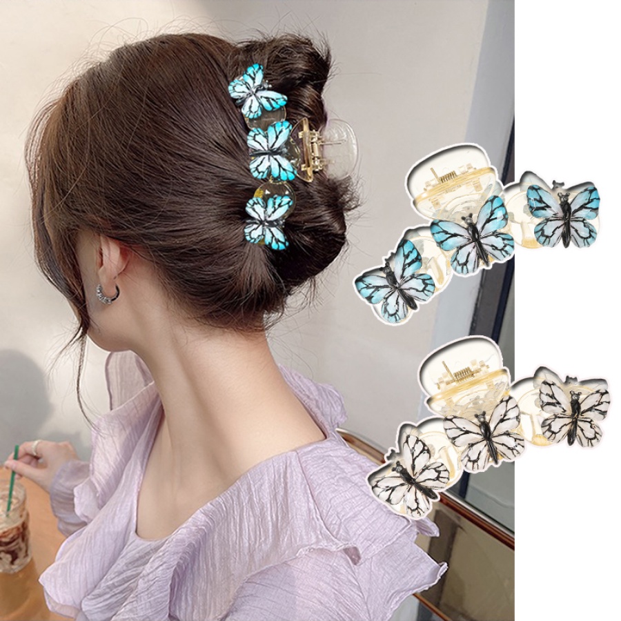 Korea Akrilik Transparan Kupu-Kupu Klip Rambut Ponytail Clip Woman Fashion Hairpin Aksesoris Rambut