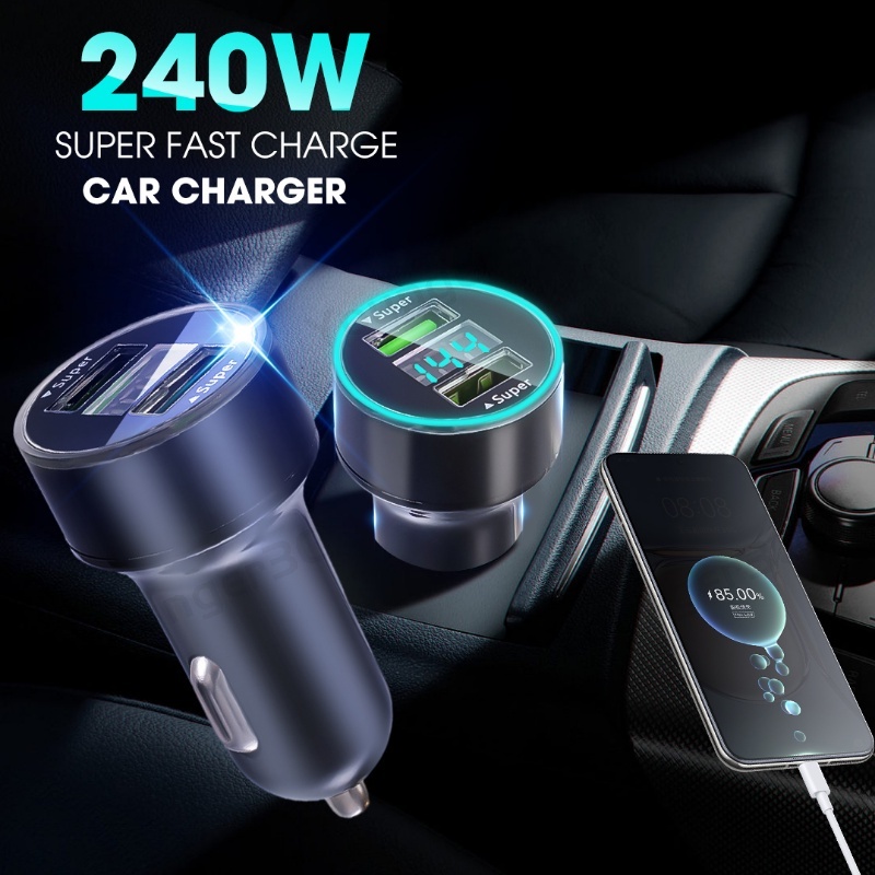 240w Digital Display Charging Vehicle Charger 2port Usb Adaptor Pengisian Super Cepat PD Flash Travel Charging Adoptor