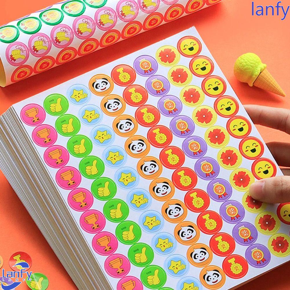 LANFY Reward Stiker Bulat Kecil Kartun Bagan Perilaku Hadiah Harian Label Perlengkapan Sekolah Siswa Guru Anak Puji Stiker