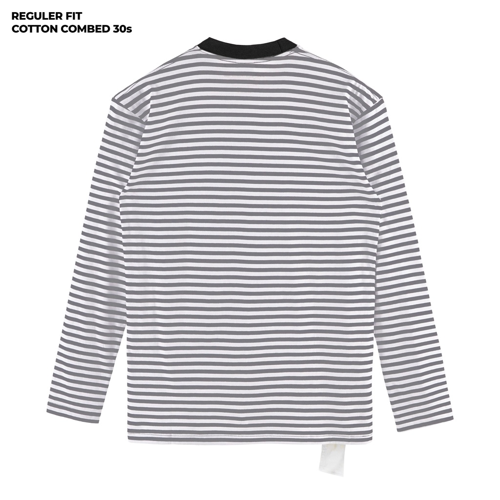 KAOS LENGAN PANJANG MOTIF STRIPE GARIS FRIDAY KILLER | KOZIAK GREY BLACK LS