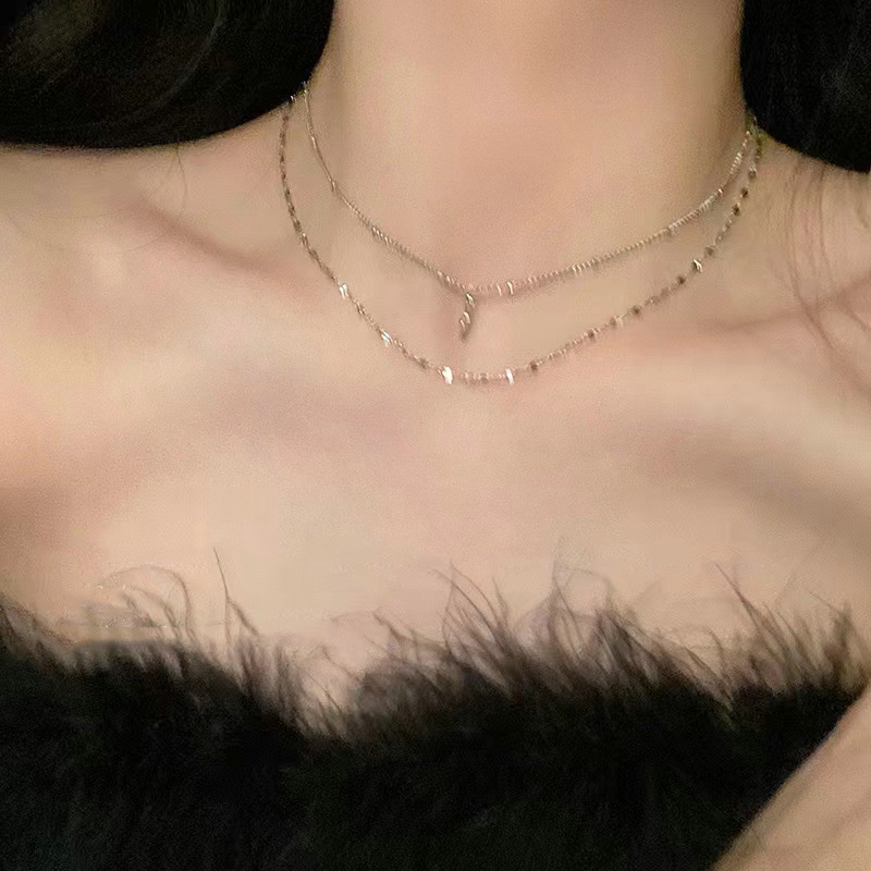 Y2k Kupu-Kupu Cinta Ganda Lapisan Kalung, Berlapis Emas Lucu Hidup Liontin Perhiasan Perempuan