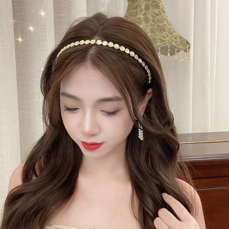 Korea Alloy Kristal Berlian Imitasi Bando Wanita Emas Tipis Rambut Band Aksesoris Rambut Fashion