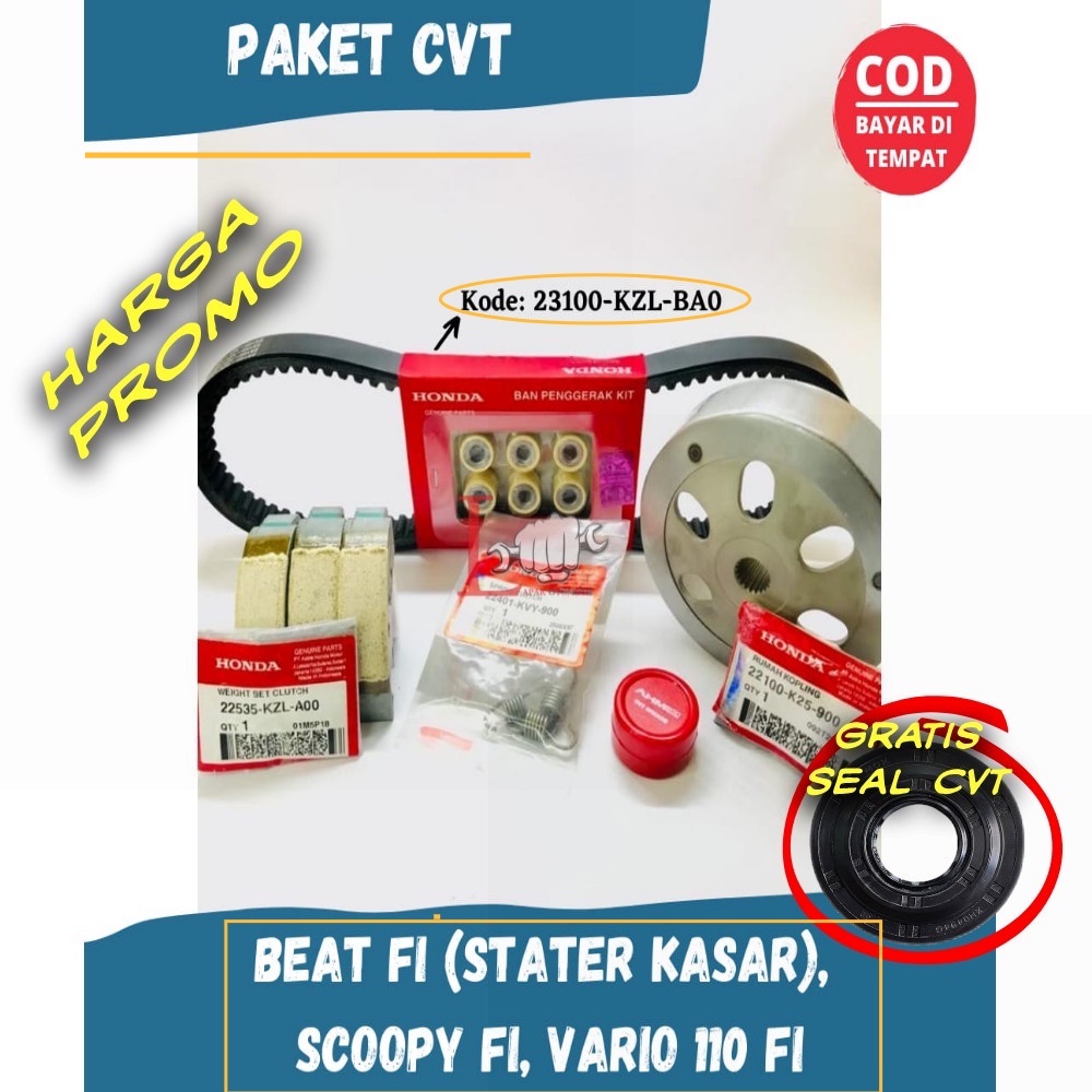 SATU PAKET CVT KAMPAS GANDA , VANBELT V-BELT SET ROLLER BEAT FI , MANGKOK BEAT FI , SCOOPY FI , VARI