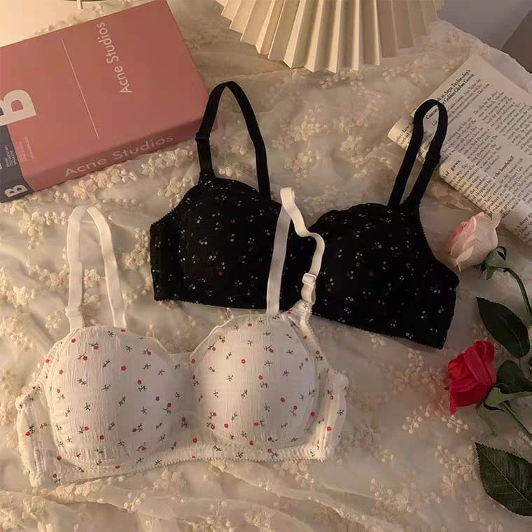 Blackpink Bra Push Up Tanpa Kawat Wanita Sport BH Korea Flower Fashion Bralette 9038