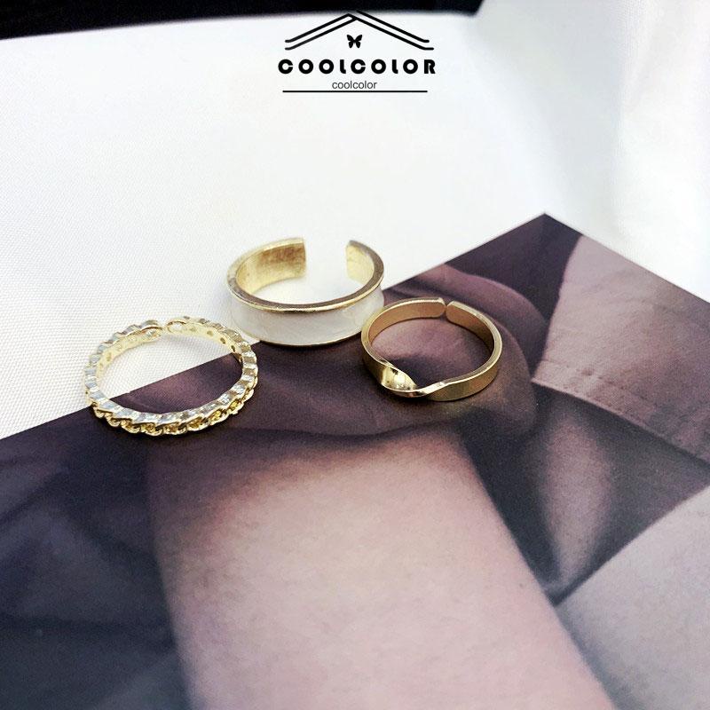 COD❤️Cincin jari telunjuk perhiasan sederhana set tiga potong yang dapat disesuaikan- cl