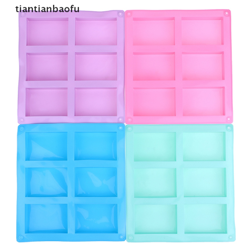 [tiantianbaofu] 6 Cavity Square Plain Soaps Mold Persegi Panjang Buatan Tangan DIY Bentuk Sabun Tray Cetakan Butik