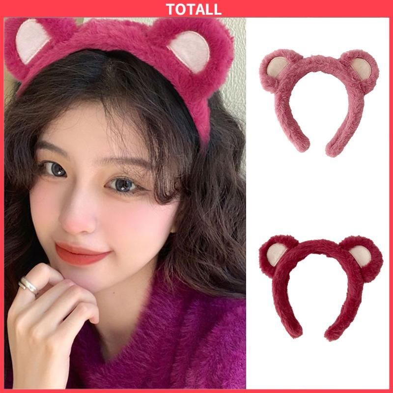 COD Mewah Strawberry Bear Bando Wanita Cuci Muka Ikat Kepala Lucu Jepit Rambut Bulang-Totall