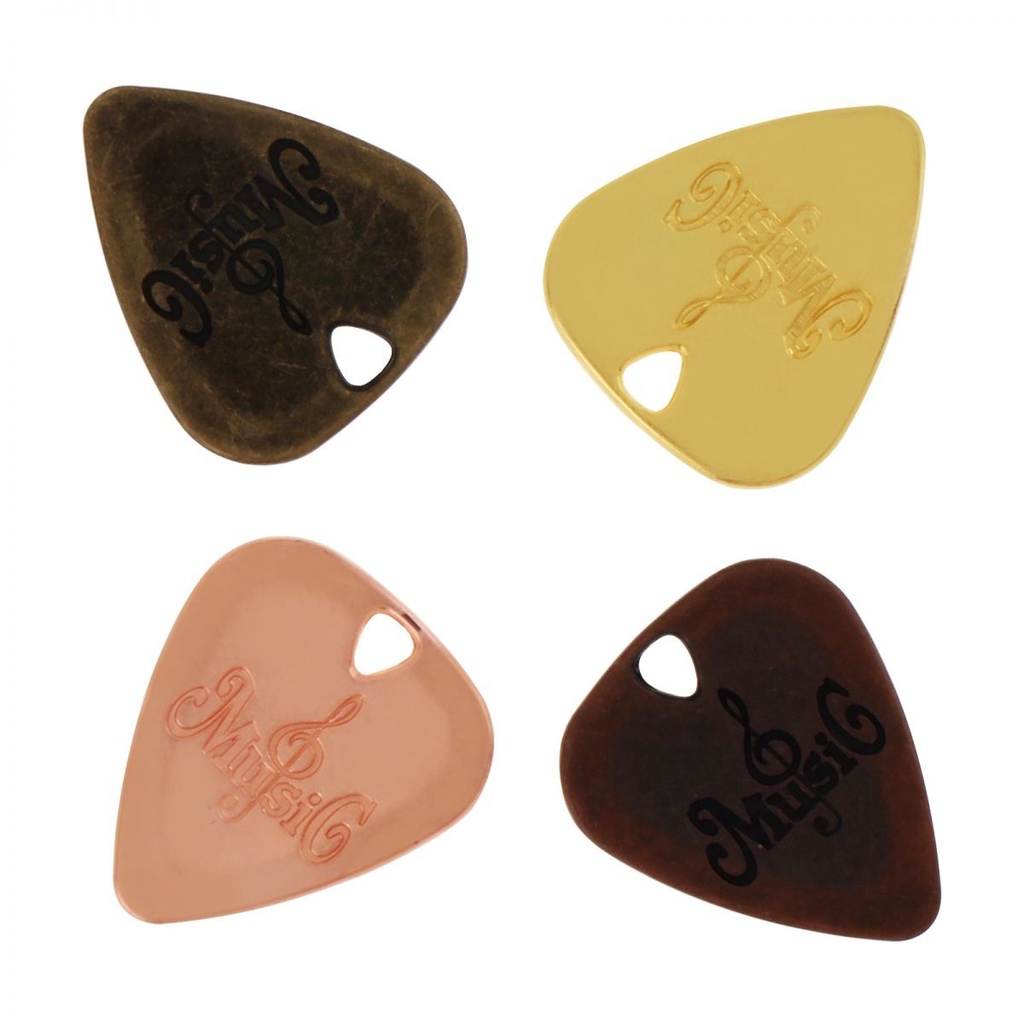 1biji Pick Gitar Zinc Alloy Gold Bronze Untuk Gitar/Bass/Ukulele Dengan Instrumen Senar Lubang Bahan Metal Plectrum Plucked