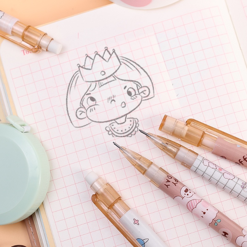 0.5mm Kartun Beruang Kelinci Pensil Otomatis Dengan Penghapus/Pensil Bebas Pengasah Siswa Lucu/Anak-Anak Menggambar Dan Menulis Perlengkapan Kreatif Alat Tulis