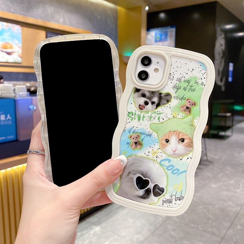 Cool Eyeglass Dog Cat 2in1 Wave Soft Case HP iP iPhone 14 13 12 11 Pro X XS XR Max 7 8 + Plus White FTD Casing Apple