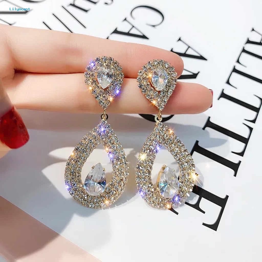 Lilyscent 1pasang Anting Liontin Tidak Alergi Untuk Pacaran Anting Pejantan Tetesan Air Aksesori Fashion Berkilau