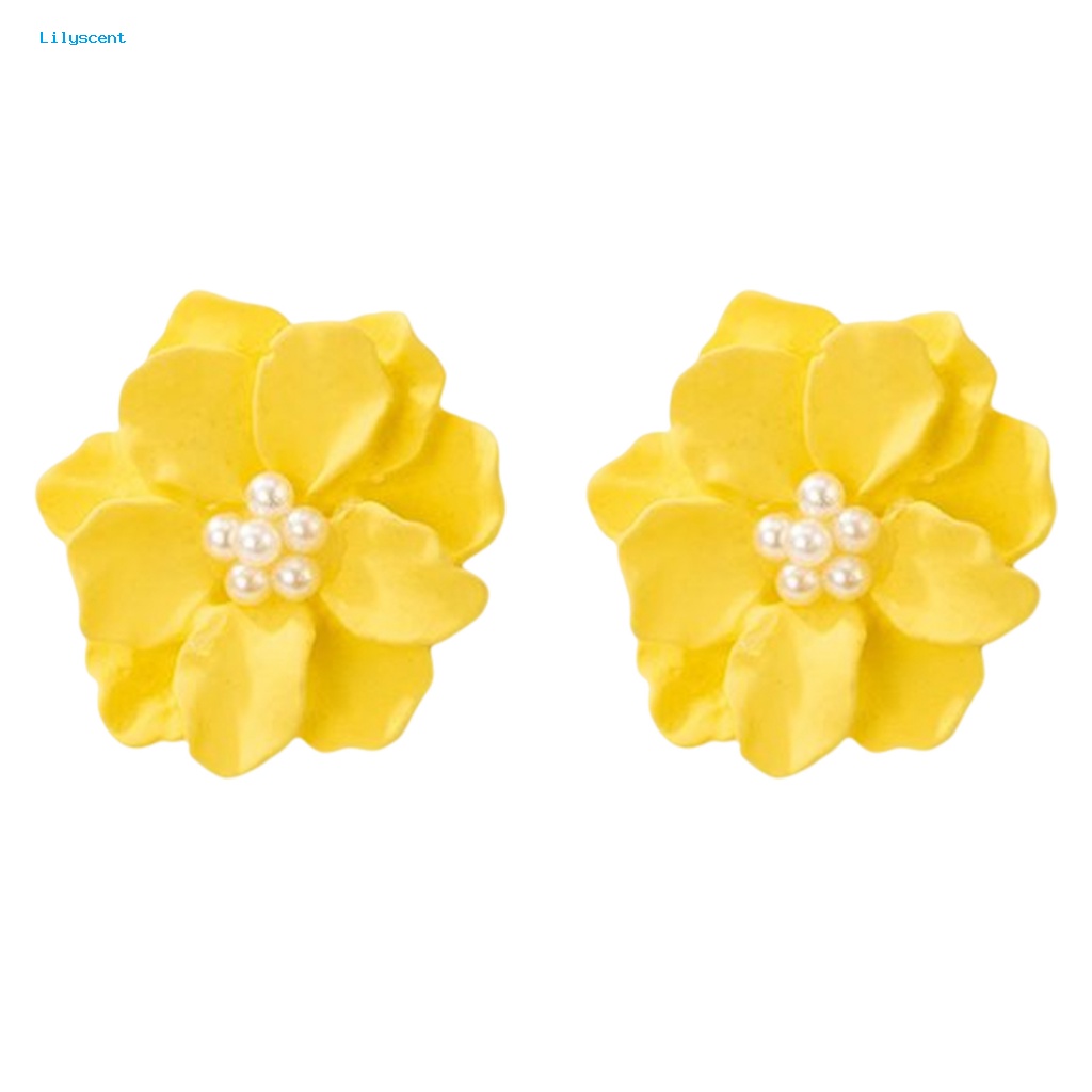 Lilyscent 1pasang Anting Pejantan Indah Untuk Perjamuan 3D Hiperbole Bunga Mutiara Imitasi Ear Studs Anti-Alergi