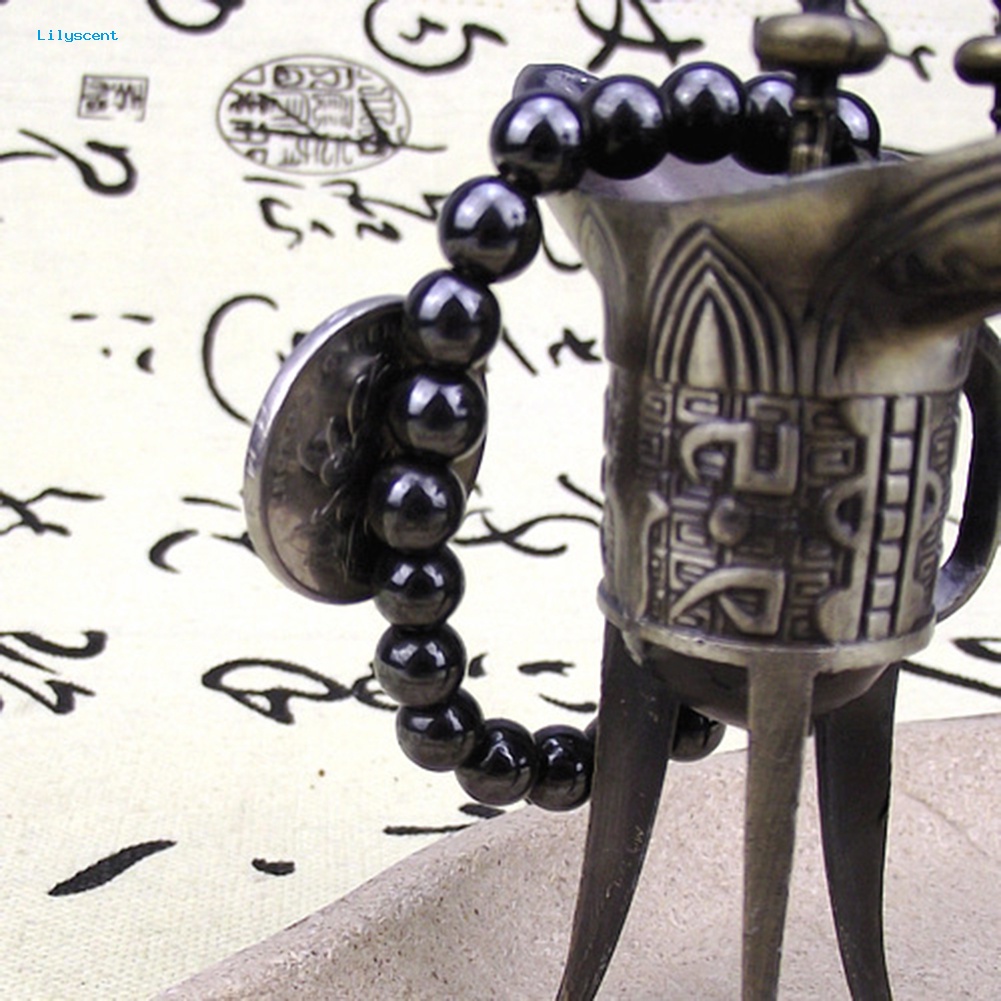 Gelang Batu Magnet Bulat Hitam Lilyscent Fashion Unisex Perawatan Kesehatan Bangle Jewelry
