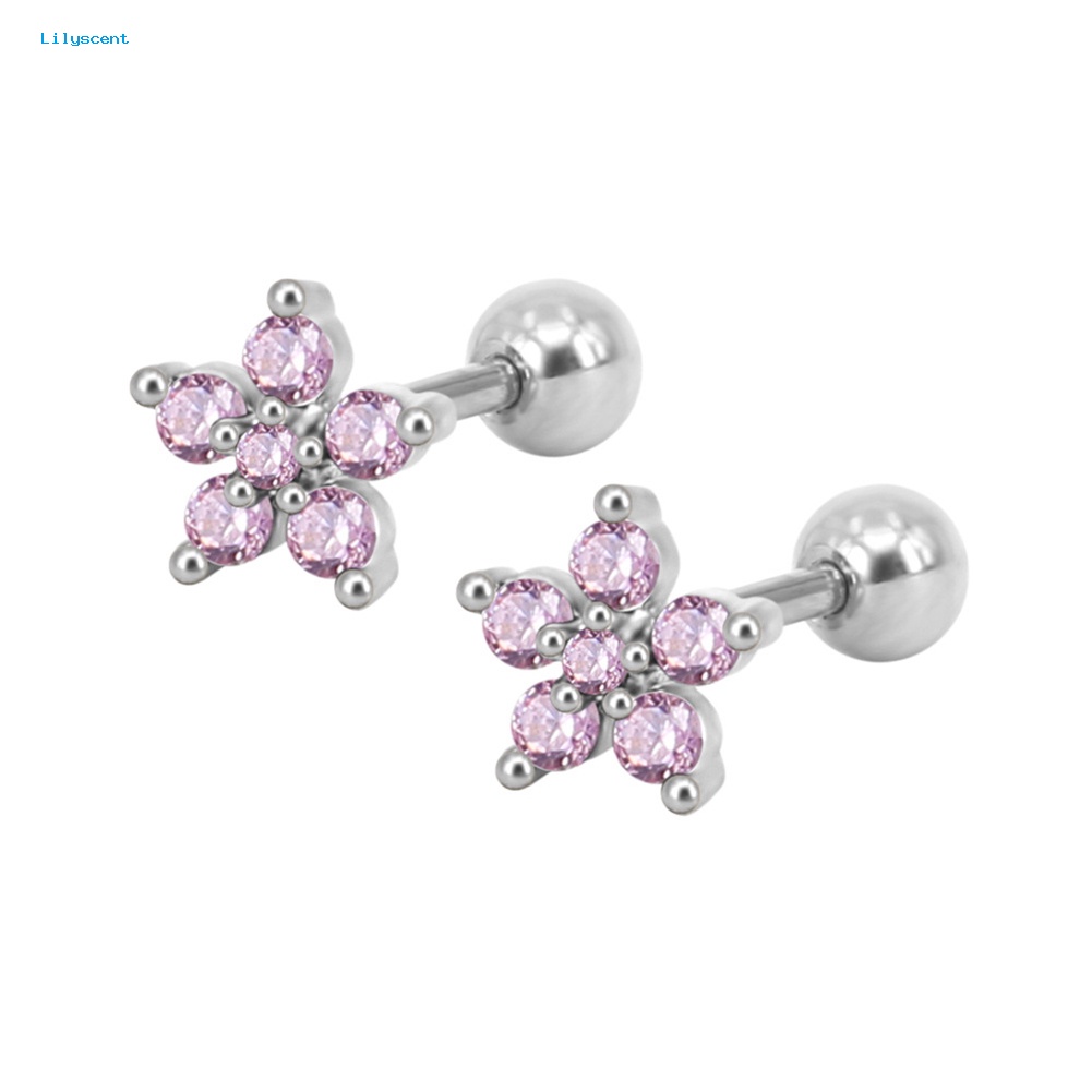 Lilyscent 1Pc Wanita Cubic Zirconia Bunga Telinga Stud Anting Tindik Tulang Rawan Perhiasan Hadiah