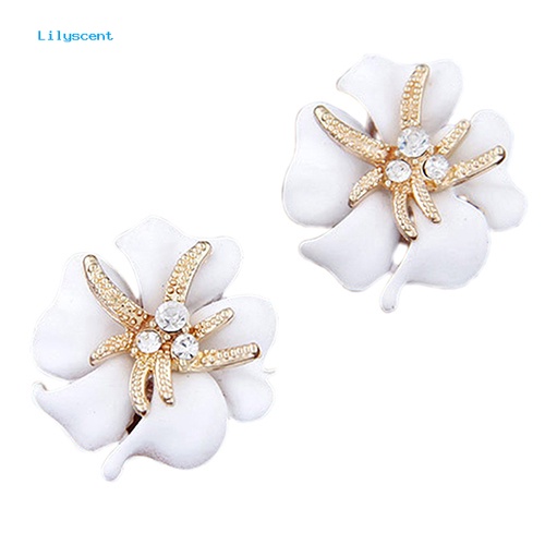 Lilyscent Wanita Elegan Bunga Bintang Laut Pesona Berlian Imitasi Ear Studs Fashion Earrings Hadiah