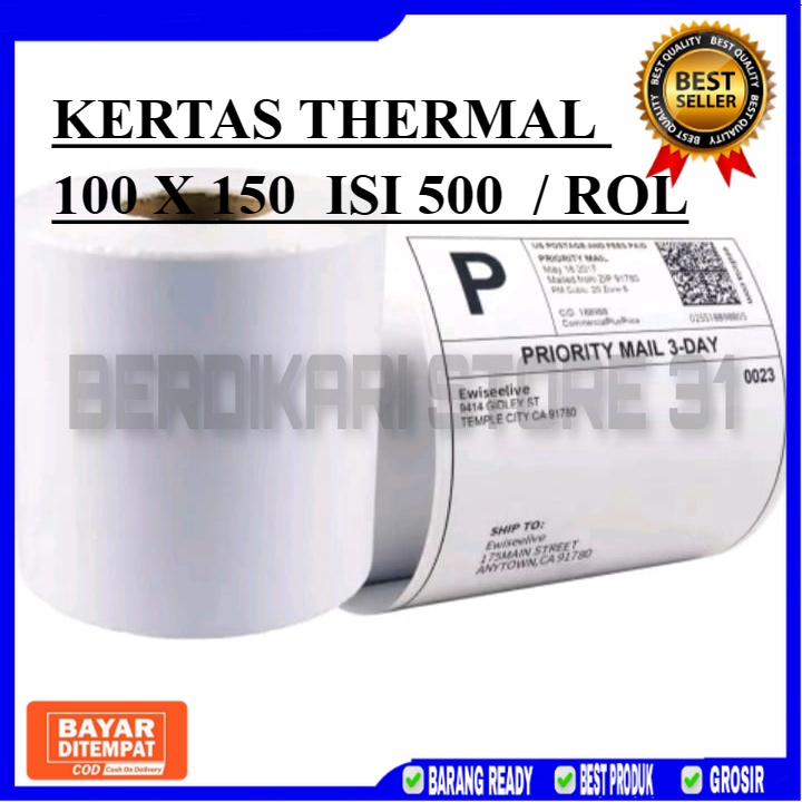 [BS]Kertas Thermal Label Barcode 100 x 150 mm isi 500 Pcs Harga Termurah Terlaris