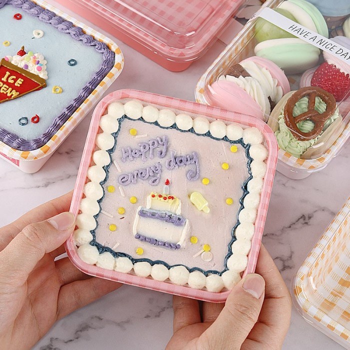 Kotak Mika Korean Lunch Box Cake Wadah Mika Korea Tempat Pudding Bento - KECIL PINK