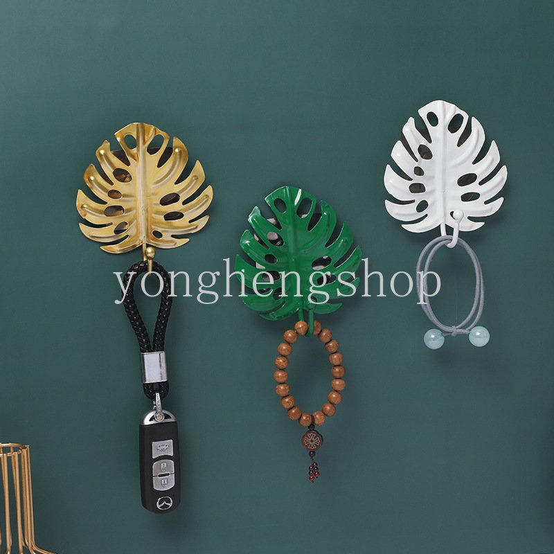 Nordic Ins Style Leaf Shaped Hook Self-adhesive Logam Dinding Dipasang Kunci Kait Gantungan Baju Dekorasi Kamar Organizer Rumah Rak Penyimpanan