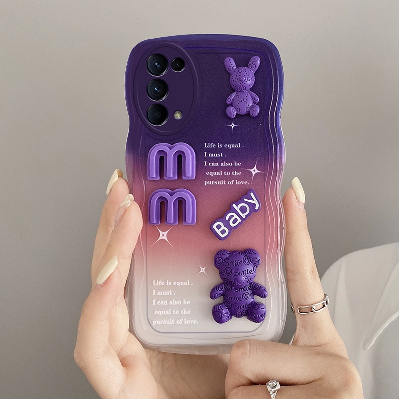 Gloden tree Phone Case Untuk OPPO Reno 55g Casing Ponsel 3D Alphabet Bear Pelindung Kamera Pelindung Penutup Belakang Couple Case