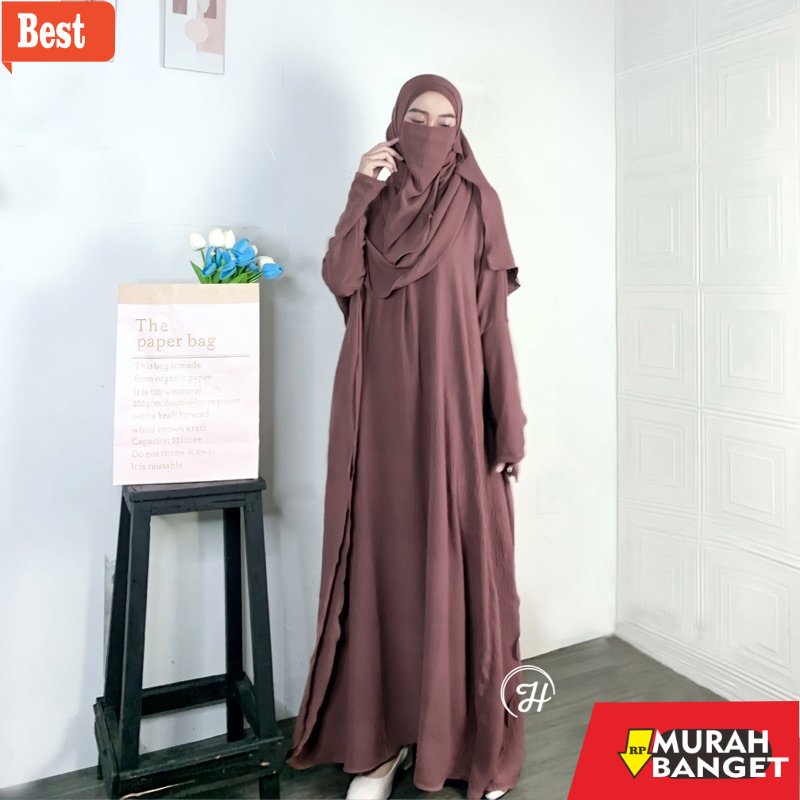 Gaya ala timur tengah di hari raya- Hilya Abaya Turkey Set by Helqa Abaya kaftan Abaya Set Khimar Ab