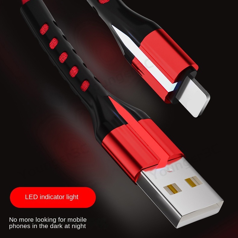 Smart Power Off LED Auto Disconnect Kabel Pengisian Cepat 1M USB Ke Tipe C Android ios Data Line Dengan Lampu Running