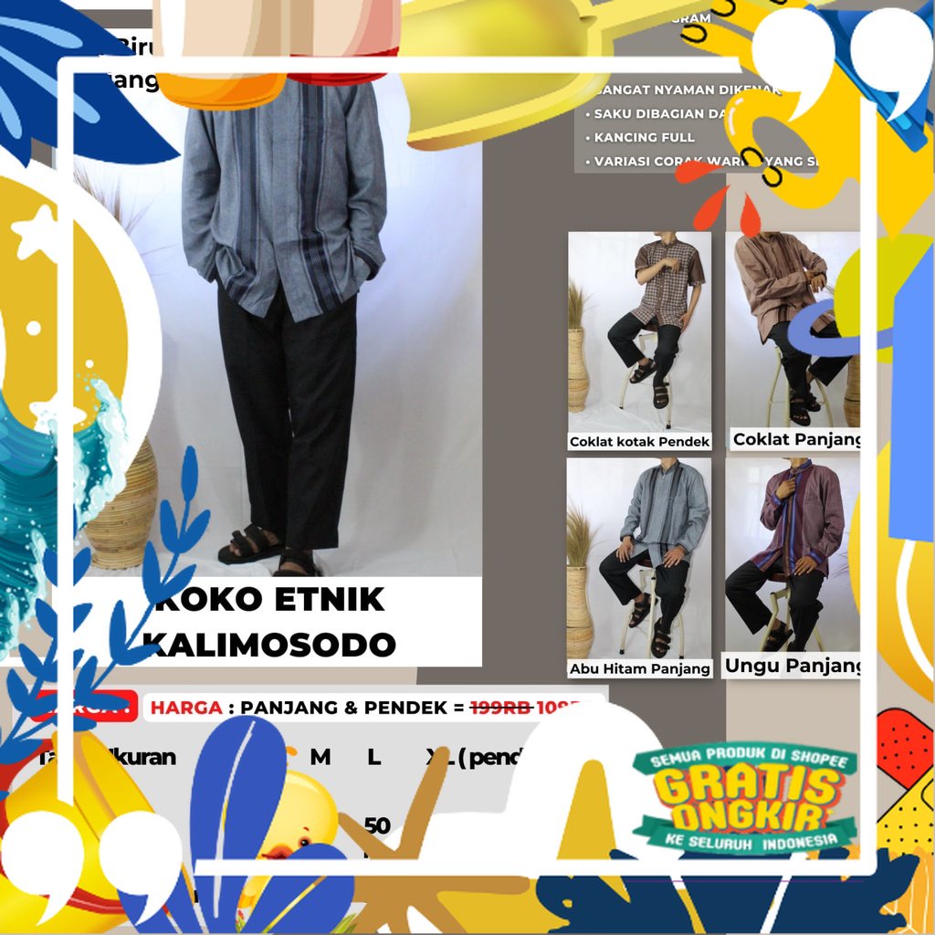 Baju Koko Pria Kemko Kemeja Koko Kalimosodo K51/ Pink Coklat Maron khaki ungu