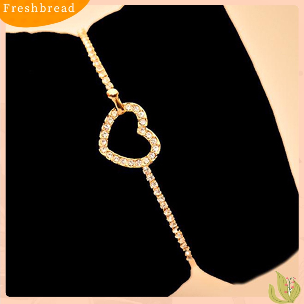 &lt; Freshbread &gt; Slim Bangle Cinta Hati Pesona Mewah Golden Kristal Berlian Imitasi Gelang Slim Bangle Untuk Wanita