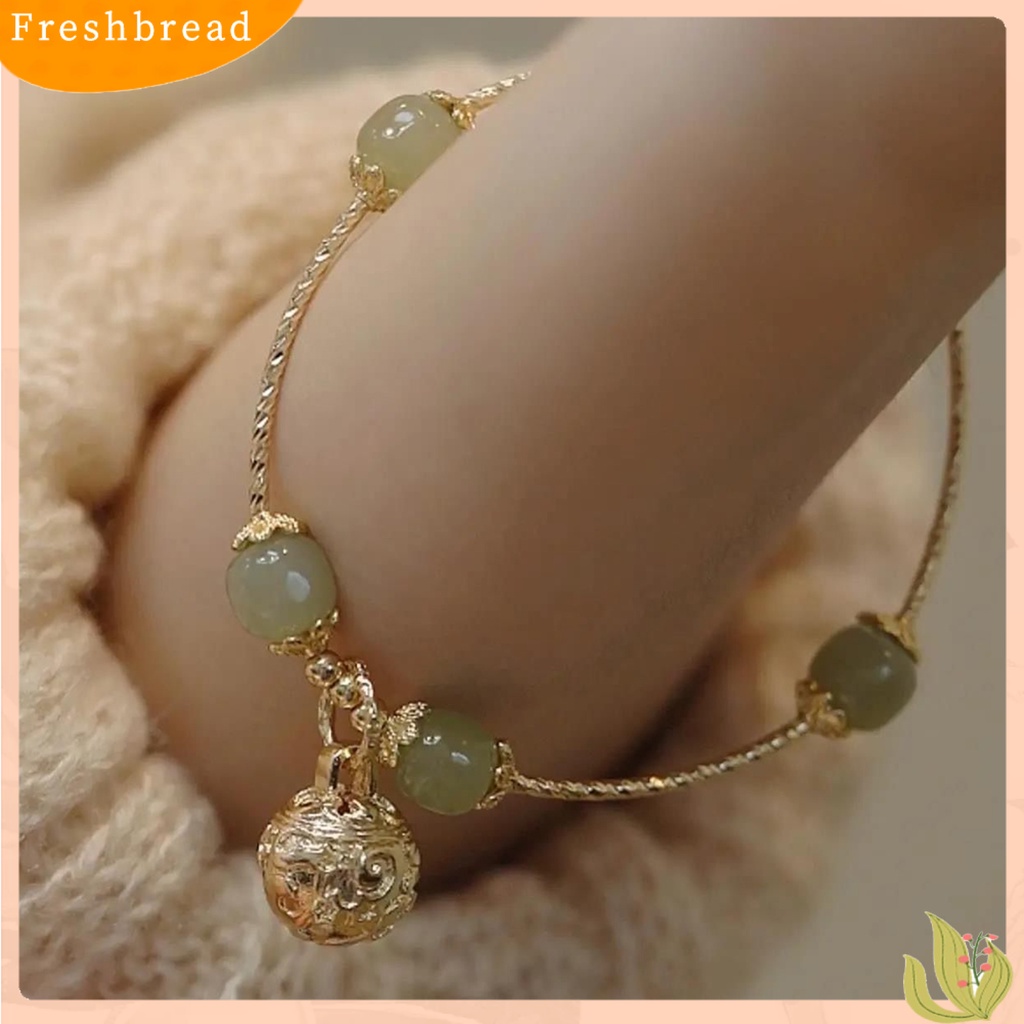 &lt; Freshbread &gt; Wanita Gelang Vintage Manik-Manik Elegan Hias All-match Perhiasan Hadiah Sidang Bell Pesona Temperamen Imitasi Hetian Giok Wanita Bangle Untuk Pacar